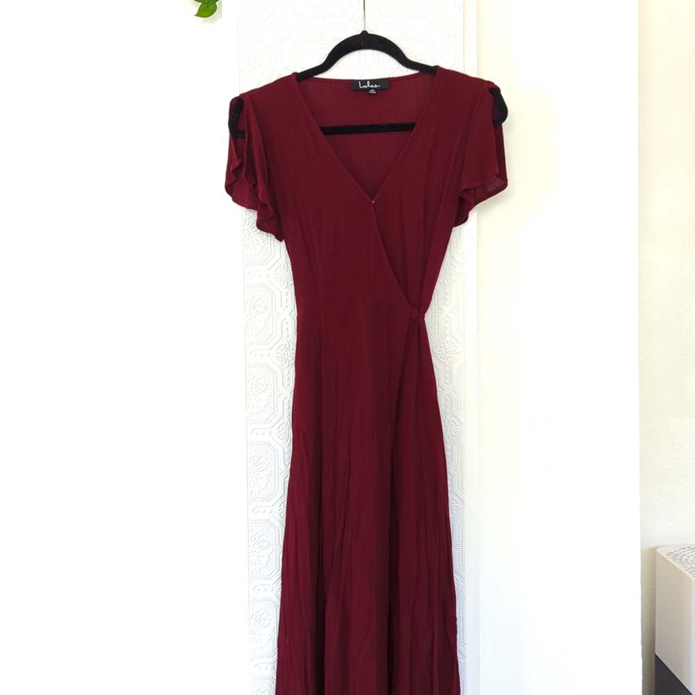 Lulu's Heart of Marigold Burgundy Wrap Maxi Dress XS